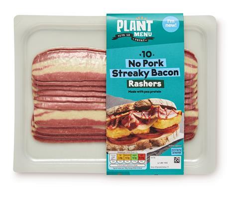 Aldi Plant Menu 10 No Pork Streaky Bacon Rashers (£2.19, 180g)