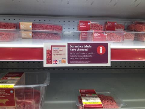 Sainsbury's mince labelling