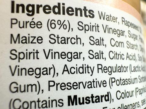Ingredients list Alamy