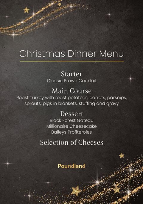 Poundland Christmas dinner menu