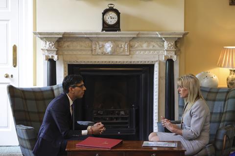 Prime Minister Rishi Sunak speaks with Minette Batters of The National Farming Union as they attend the Farm to Fork Summit in the gardens of 10 Downing Street. Picture by Simon Dawson