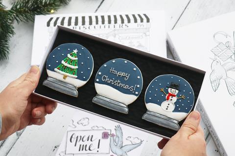 biscuiteers personalised snow globe letterbox biscuits