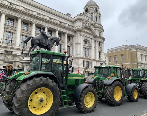 Tractors parked next to Cenotaph on London, in Farmers protest