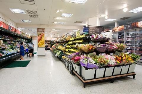 Tesco Metro flowers fruit and veg aisle