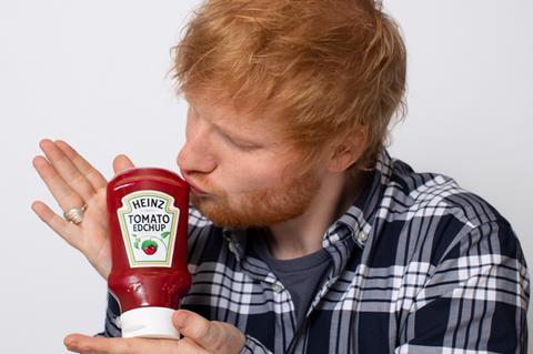 Ed Sheeran kisses his Edchup bottle