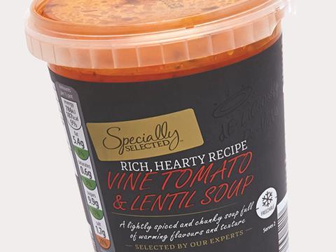 own label 2015, ambient and chilled soup, aldi tomato and lentil