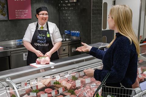 waitrose meat counter staff and customer