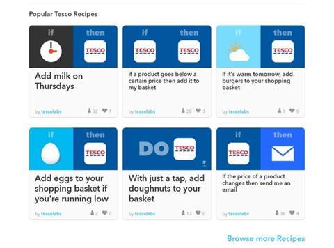 Tesco IFTTT screen