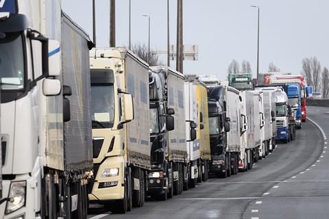 lorries queue traffic