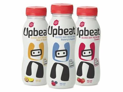 Upbeat dairy drink with protein bottle packaging