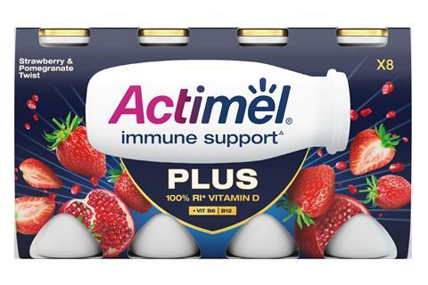 Actimel Plus Strawberry Pomegrante Twist Packshot.png Packshot