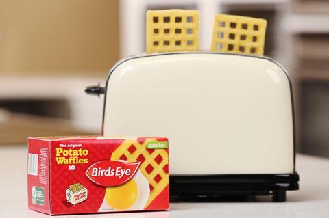 Birds Eye potato waffles in toaster
