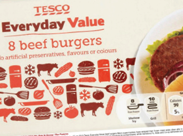 Tesco everyday value burgers