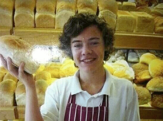 1D's Harry Styles rolls back the years in bakery shoot