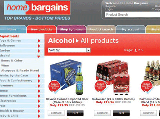 Home Bargains website to sell cases of booze