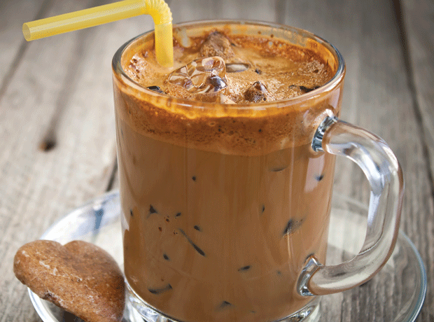Iced coffee with straw