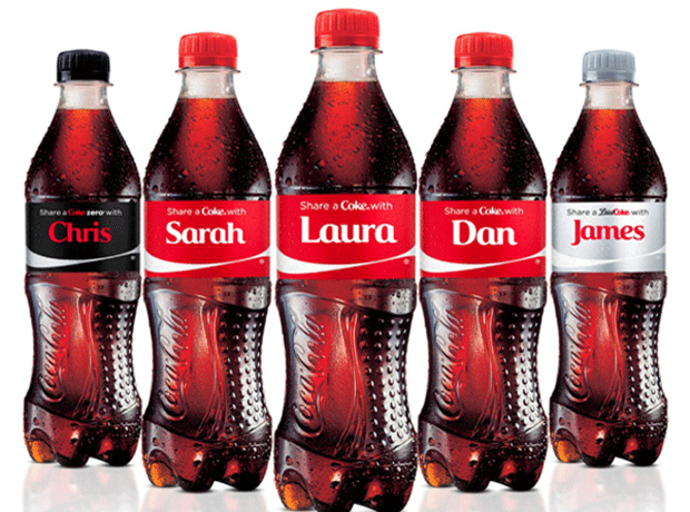 Named Coca-Cola bottles
