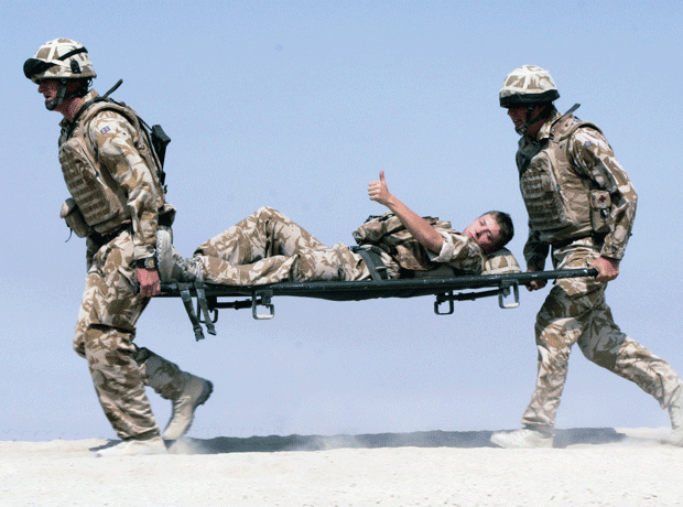 Soldier on a stretcher