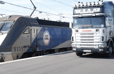 Eurotunnel train and truck