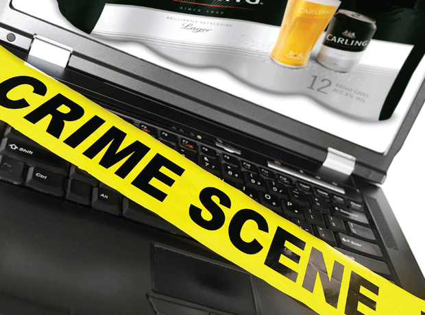crime scene laptop booze