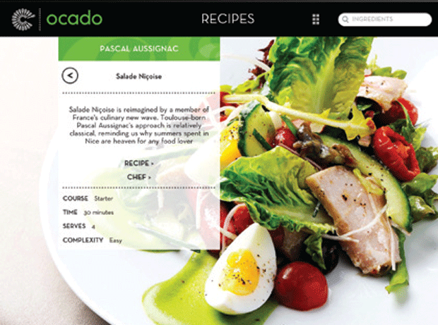 The Ocado app lets cooks order ingredients with one click